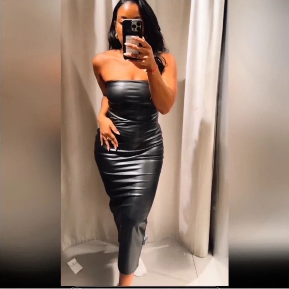 Zara faux leather midi dress - Picture 5 of 16